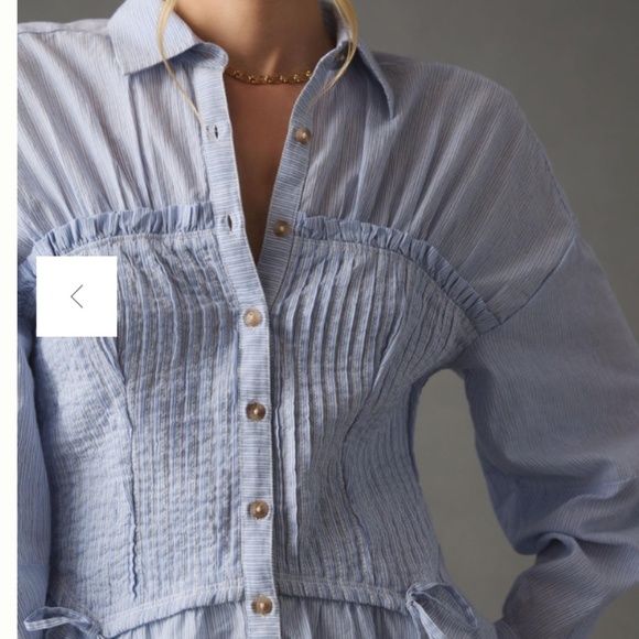 Pilcro Corset Buttondown Blouse Blue and White Size Small - Picture 4 of 13